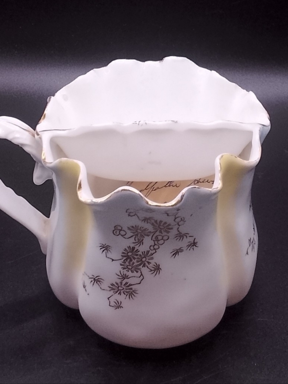 Hand painted mustache cup Antique Gold Accents bone china w note about history